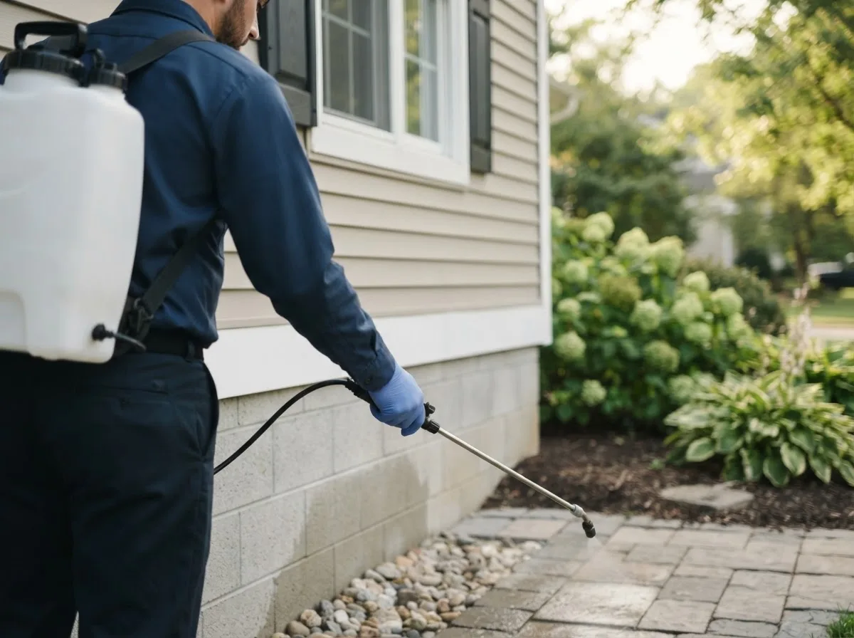 Pest control technician inspecting a home in Millville, MN